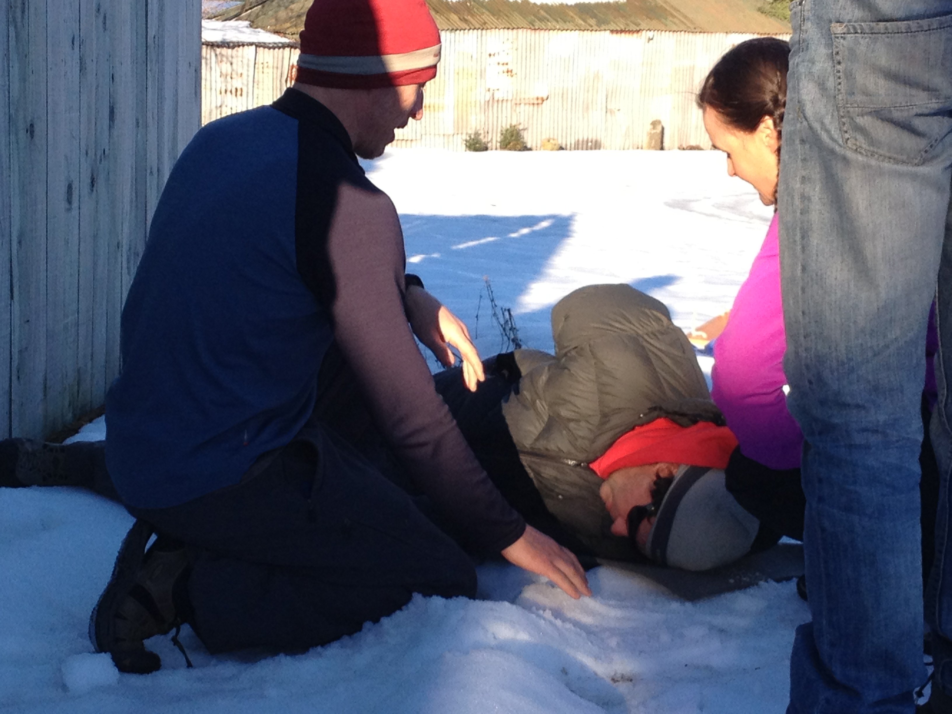 Deepka Dassanayake demonstrating first aid in snow
